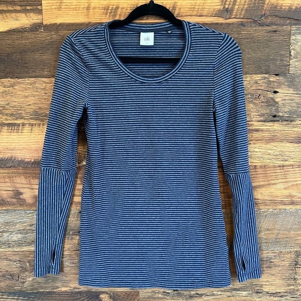 Cabi XS Blue Grey Striped LS Shirt